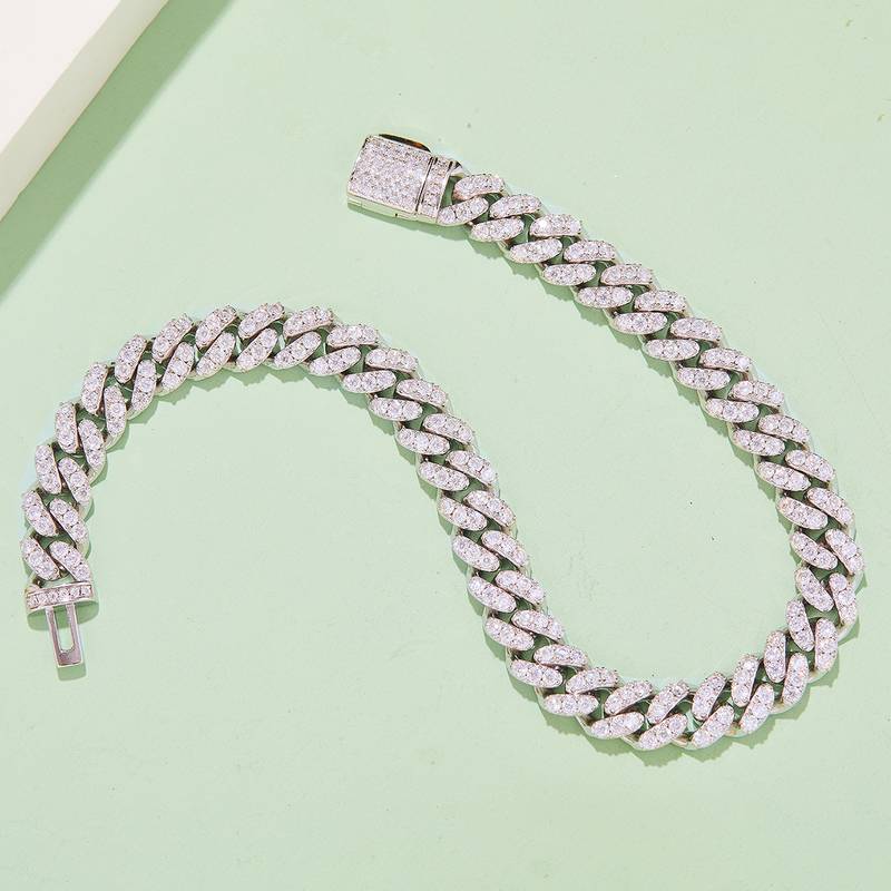 6mm宽Cuban ChainS925银镶Moissanite厘石圆形白色DVVS